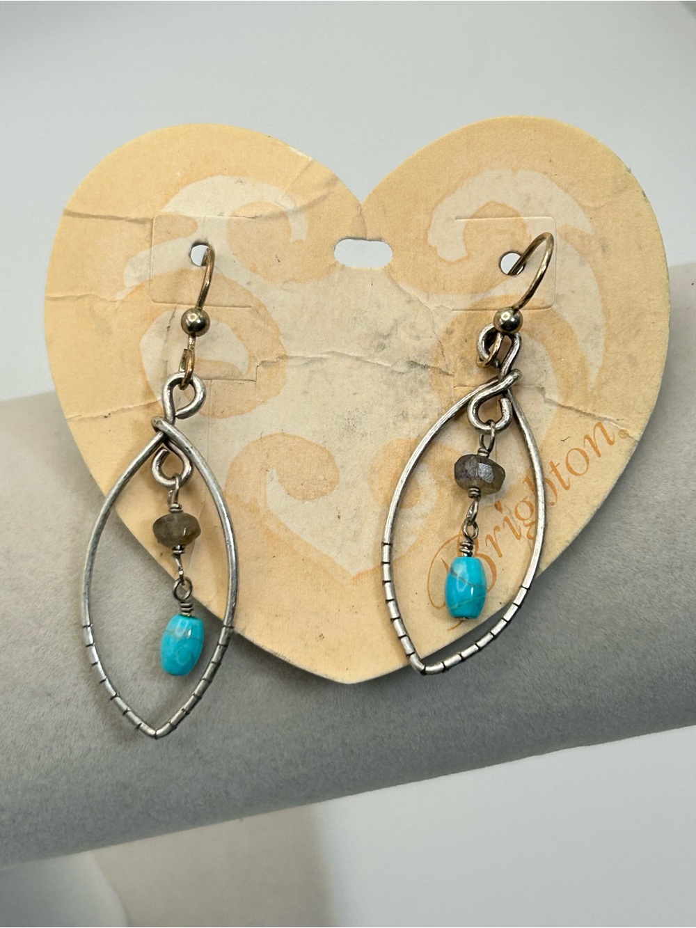 Brighton Azul Earrings Silver Plated Turquoise Bead French Wire Dangle Drop 2"